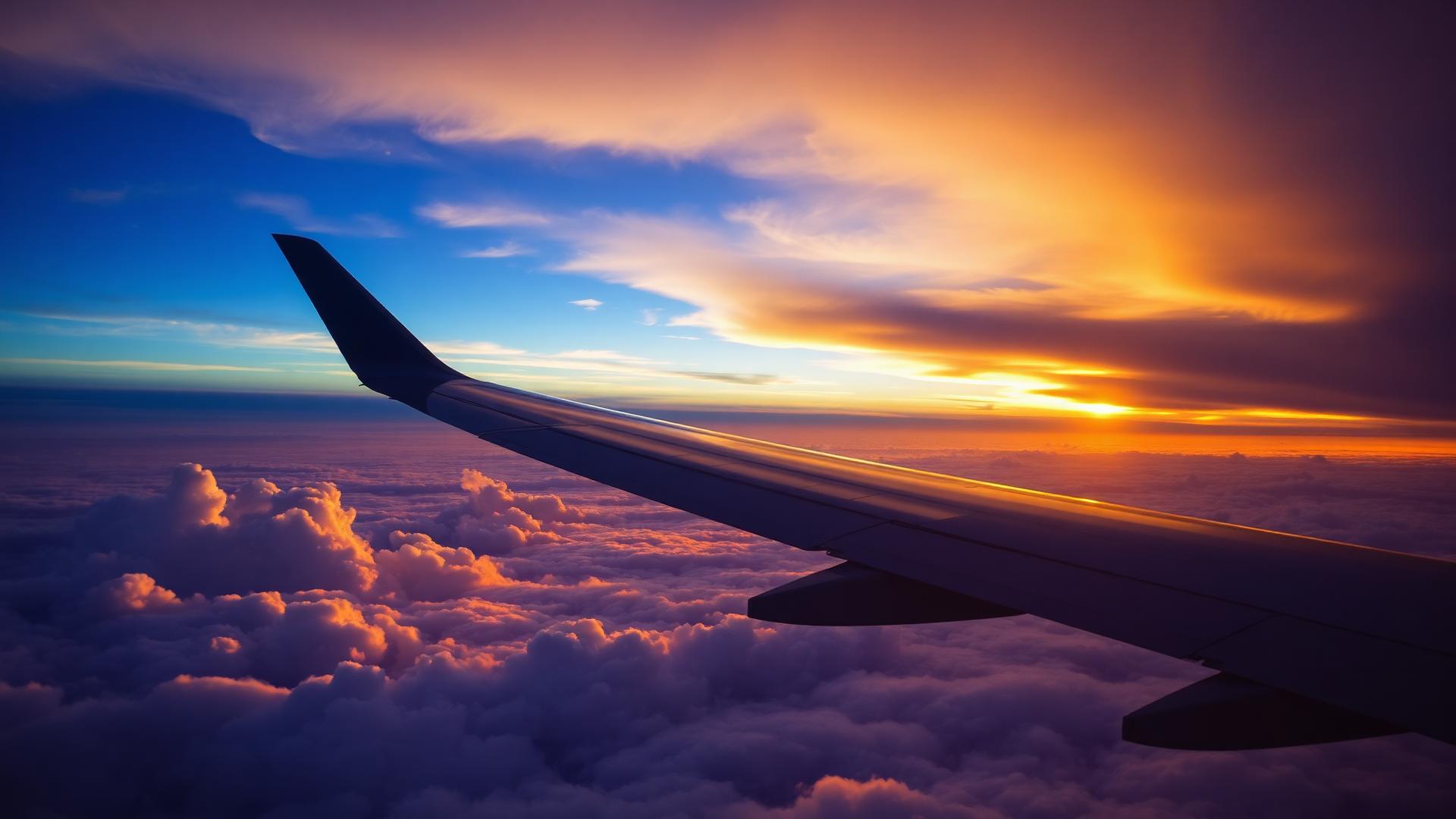 Ala de avión sobre las nubes al atardecer